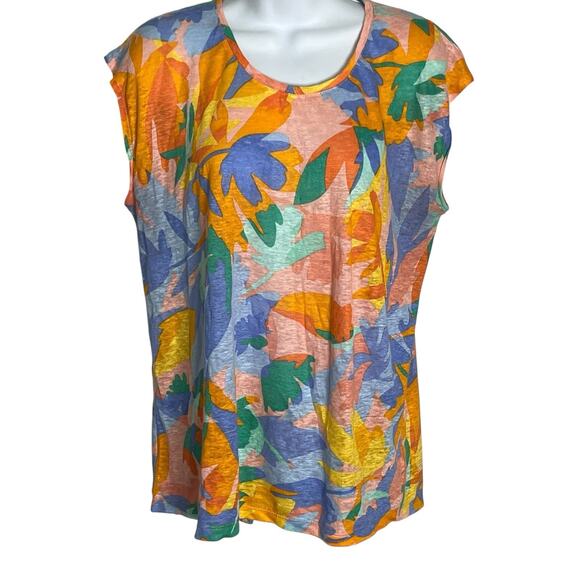 Joie Pullover Top Women’s M 100% Linen Slub Knit Multicolor Floral Button Back - Picture 2 of 7